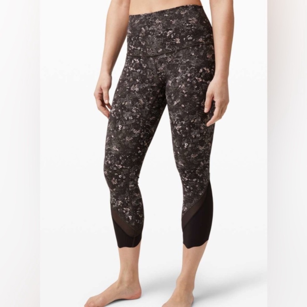 Lululemon Leggings in Black Abstract Print with Sheer cutouts
